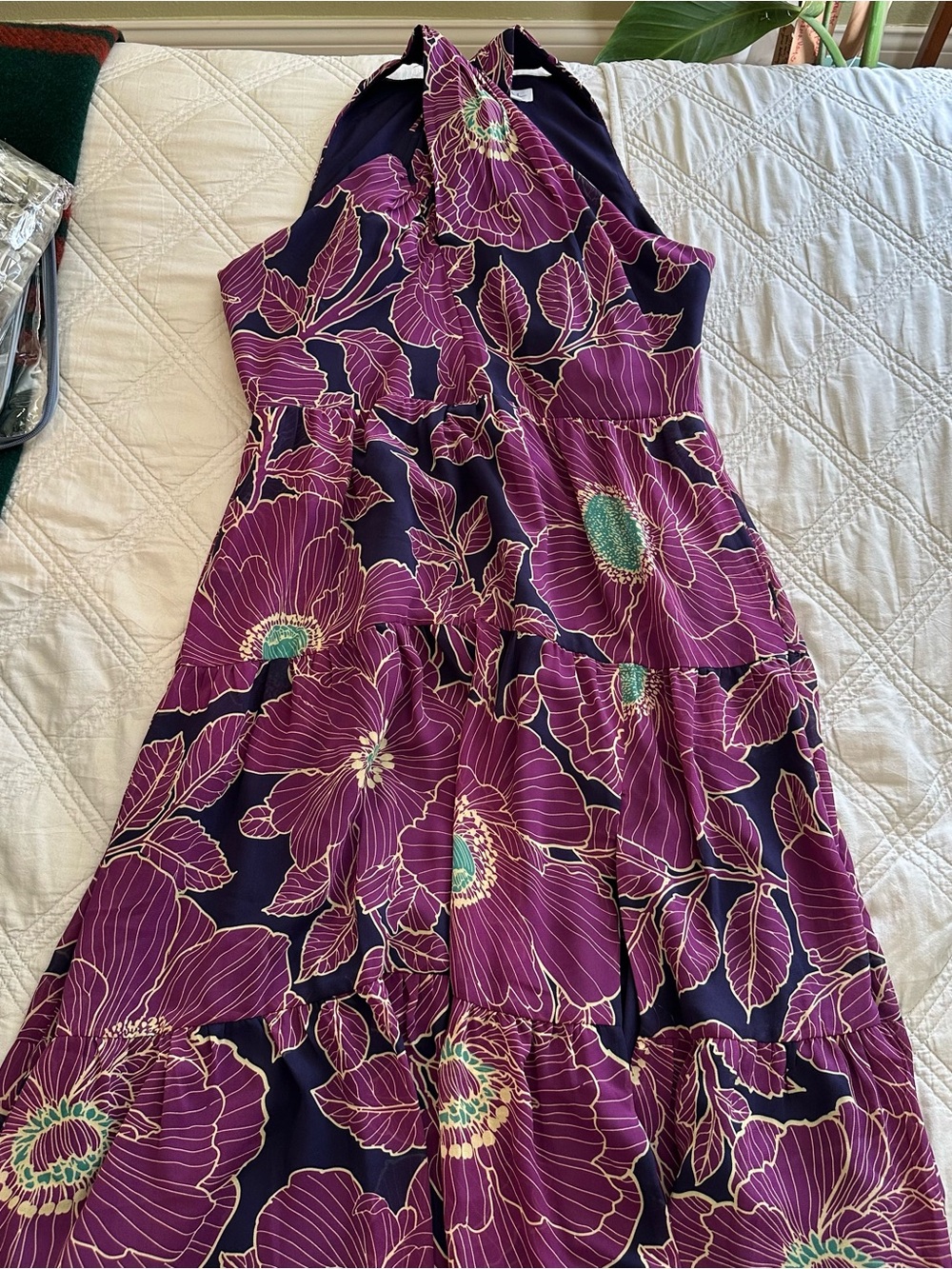 Nicole Miller Women’s Purple Floral Maxi Halter Dress - Picture 2 of 4